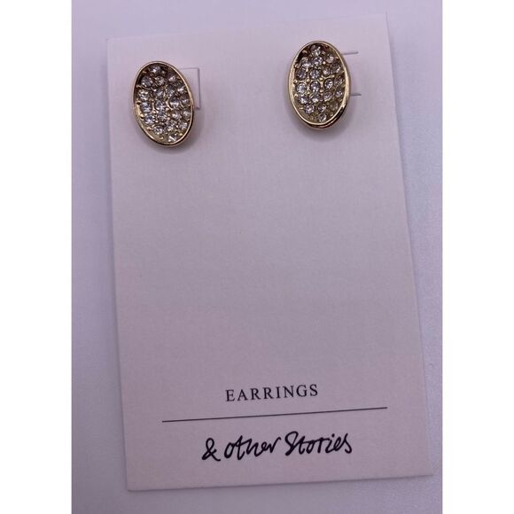 & Other Stories Gold Pave Oval Stud Earrings - Picture 1 of 3